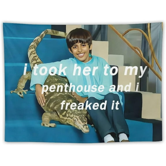 "I Took Her to My Penthouse and I Freaked It" Ravi Meme Tapestry ā 3x5FT Funny Aesthetic Wall Decor for Bedroom, College Dorm, or Living Room