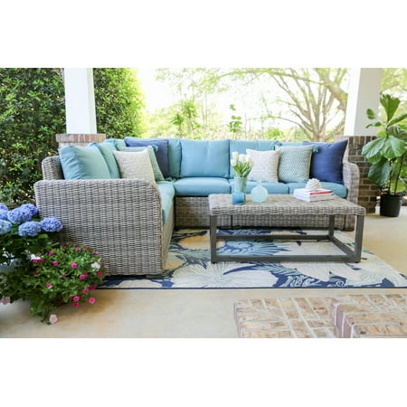 Forsyth 5pc Wicker Corner Patio Sectional - Blue - Leisure Made