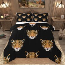 Homewish Safari Leopard Cheetah Full Size Comforter Sets,Jungle Wildlife Bedding Comforter Set,Brown Black Bedding Sets For Adults,Microfiber Bedroom Decor Reversible,3 Pieces