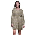 thumbnail image 1 of Bimba Brown Leaf Floral Women Tunic Top Long Sleeve Button Down Print Short Causal Dress-Small, 1 of 7