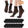 thumbnail image 2 of Gustave 10 Pairs Women Nylon Elastic Short Ankle High Sheer Stockings Silk Short Socks Lady's Hosiery, Black, 2 of 6