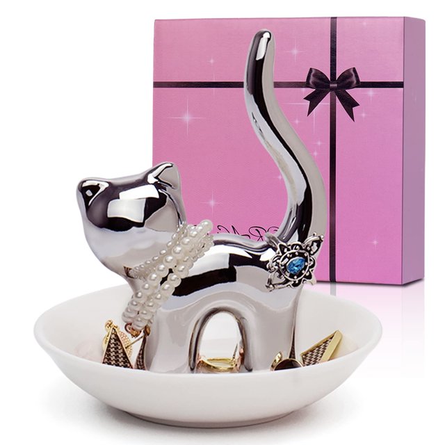 Bandeja de joyería con soporte para anillos de gato de cerámica MACHAO