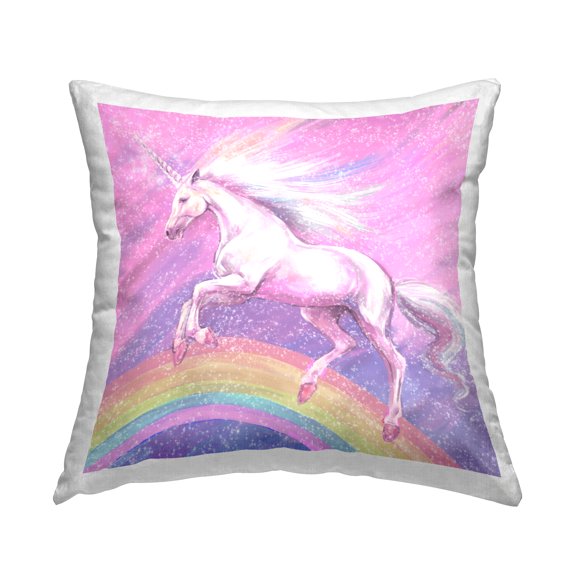 Stupell Industries Unicorn Over Rainbow Square Decorative Printed Throw Pillow, 18 x 18