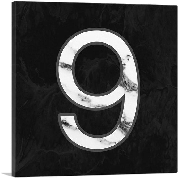 ARTCANVAS Classy Black White Marble Alphabet Number 9 Nine Numeral Canvas Art Print - Size: 12" x 12" (0.75" Deep)