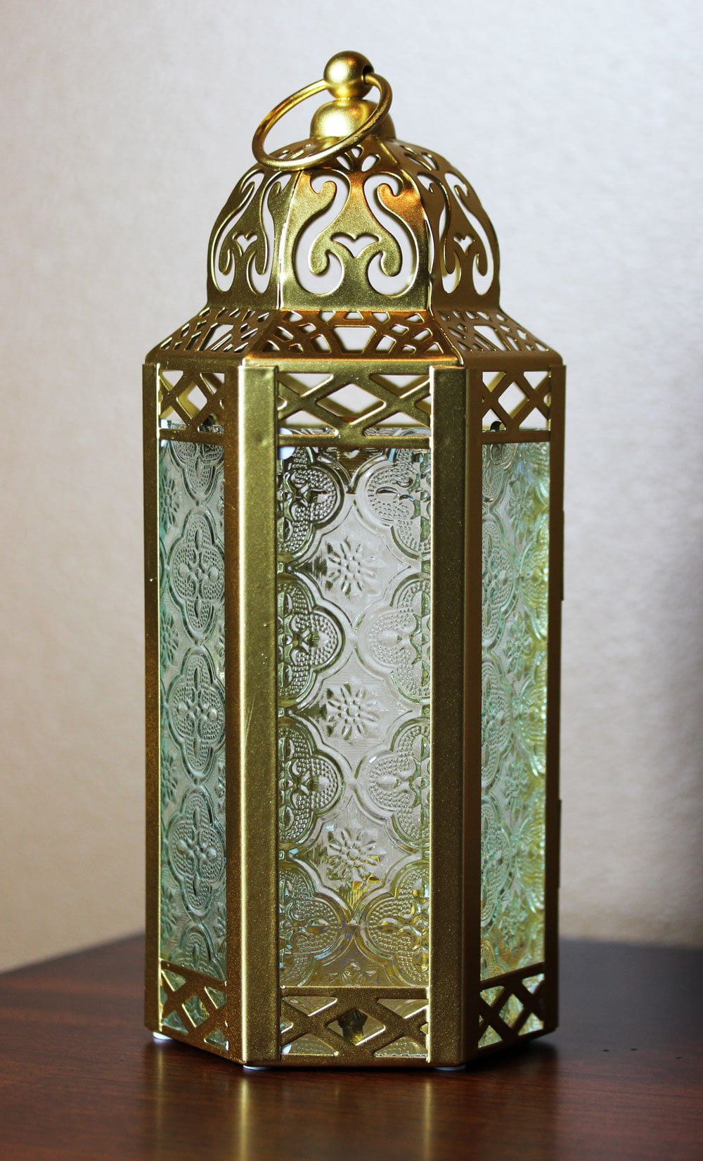 Gold Moroccan Style Candle Lantern, Clear Glass, Medium