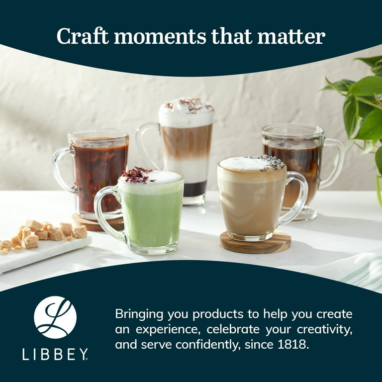 Libbey Kona Large Handle Glass Coffee Mugs, 16-ounce, Set of 6