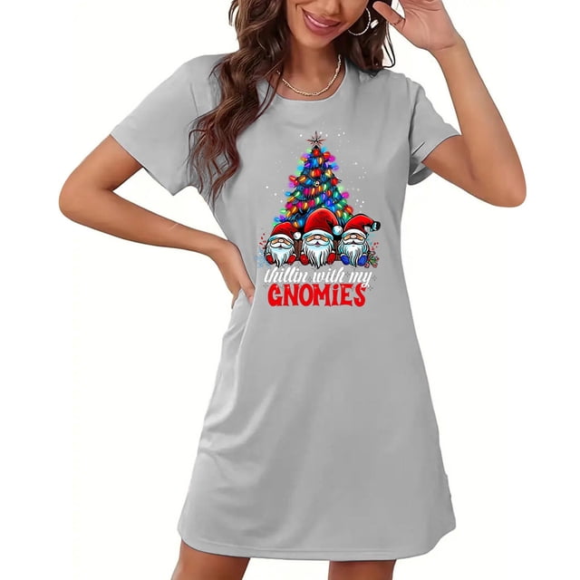 Camisón corto de talla grande para mujer, camisón de manga corta con estampado de pecho a la moda, camisón para mujer