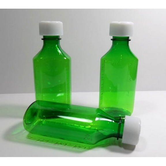 RX Medicine 4 oz Graduated Oval Plastic Bottles and Caps-12 Pack Green