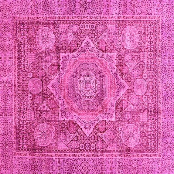 Ahgly Company Indoor Square Abstract Pink Modern Area Rugs, 8' Square