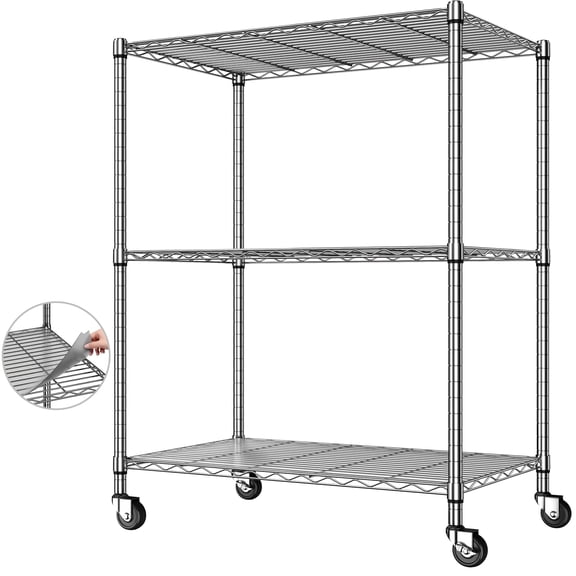 REIBII 3-Tier Wire Shelving Unit with Wheels,36"Wx18"D Heavy Duty Storage Rack,Adjustable Utility Organizer for Garage,Laundry,Pantry,300 lbs Per Shelf Chrome
