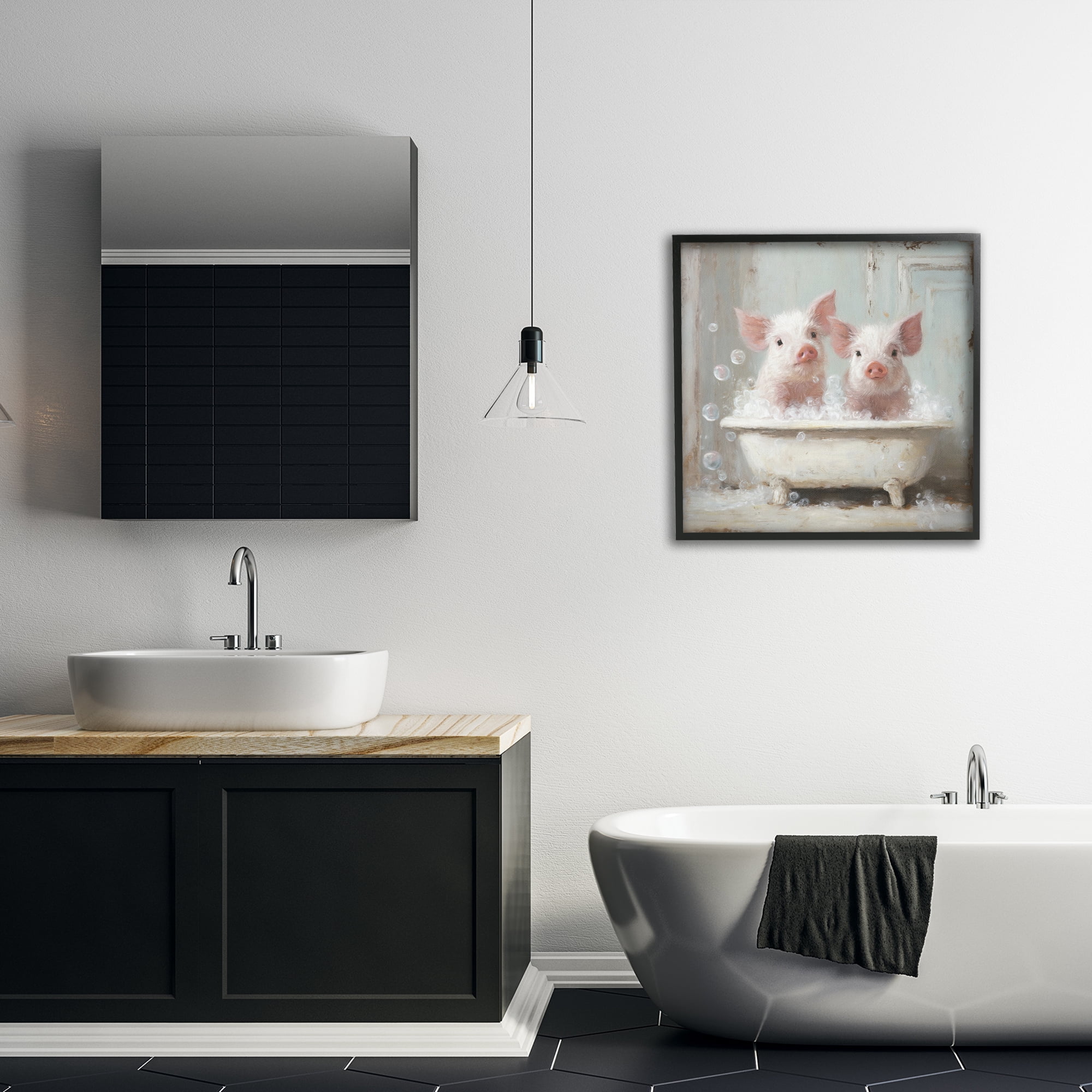 Stupell Industries Piglet Bubble Bath Black Framed Giclee Art, design by Tina LeCour