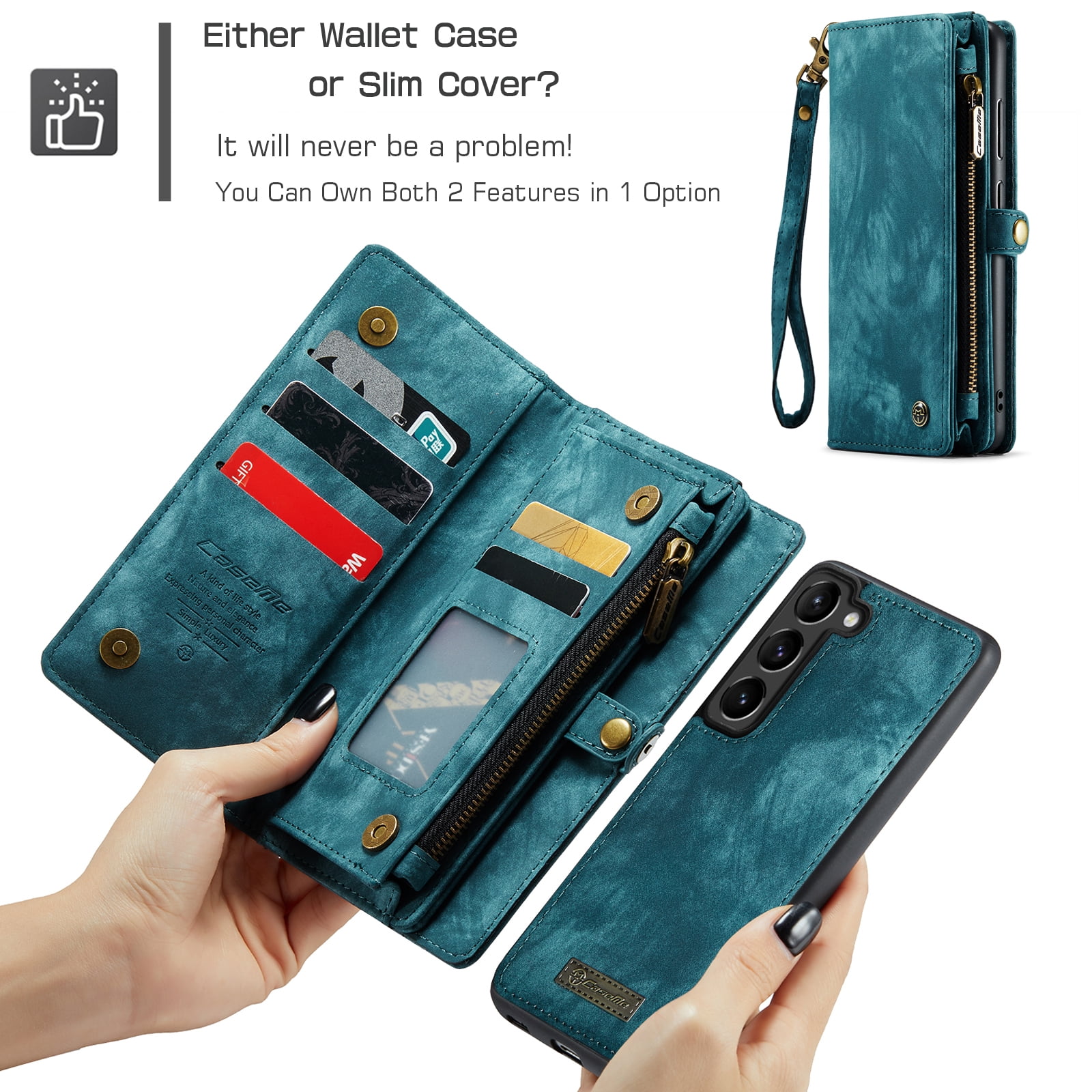 Allytech Magnetic Detachable Wallet Case for Samsung Galaxy A16 5G with Card Slots & Zipper Pocket, Support Wireless Charging, PU Leather Wrist Strap Shockproof Full Protection Flip Case, Green