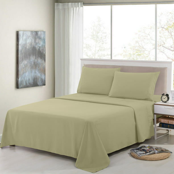 Solid Bed Sheet Set Queen Green 6, Light Olive Green Bed Sheets