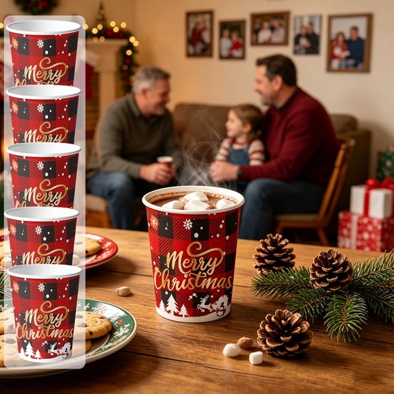 PiGOGI Christmas Decorations 10 Pack themed Paper Cups with Snowflake Tree Design for Party Tableware Decor