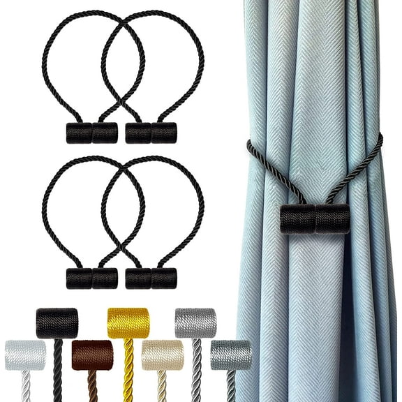 Magnetic Curtain Tiebacks Black 4 Pack, Curtain Tiebacks Buckles Holdbacks Holders Hooks Clip for Home Bedroom Office Decorative Thick or Thin Curtain