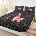 thumbnail image 3 of Homewish Fashion Leopard 4-Piece King Sheet Set, Black Pink Princess Ribbon Bedding, 3 of 7