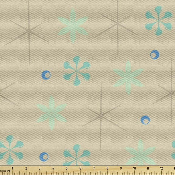 Ambesonne Mid Century Fabric by the Yard Upholstery, Winter Abstract Shapes, 10 Yards, Pale Mustard and Multicolor