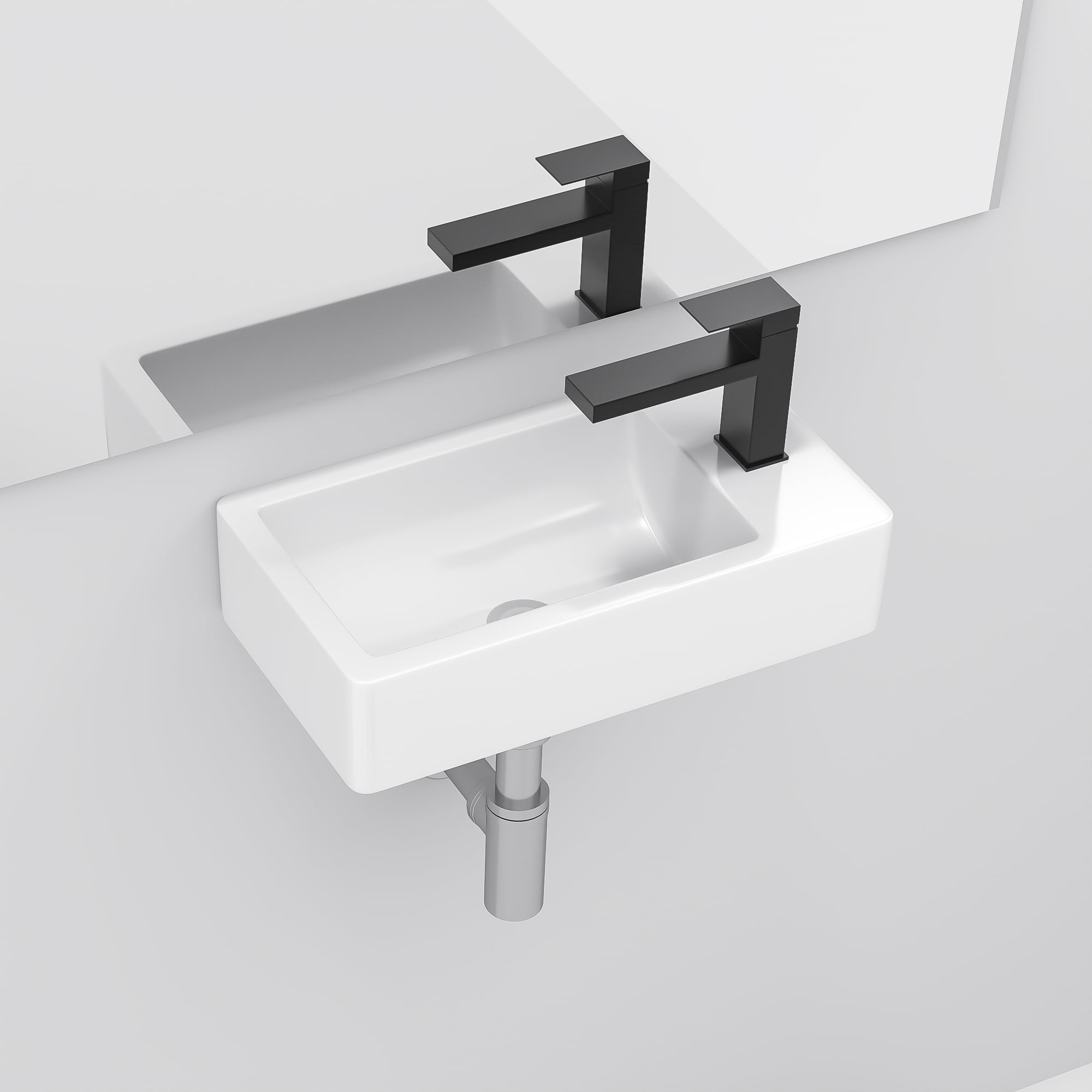 18"×10"×4.25" White Ceramic Rectangle Wall-Mount Bathroom Sink with Single Faucet Hole