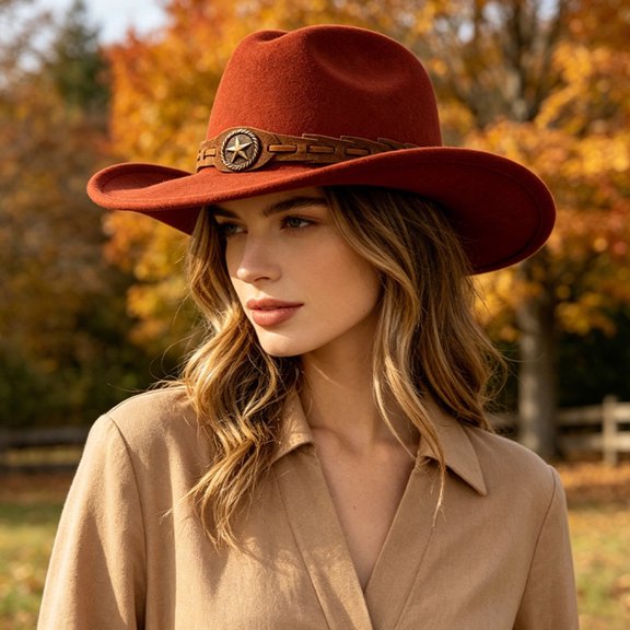 Unisex Western Cowboy Hat with Wide Brim Fedora Style Felt Jazz Cap for Autumn Winter Parties Daily Wear