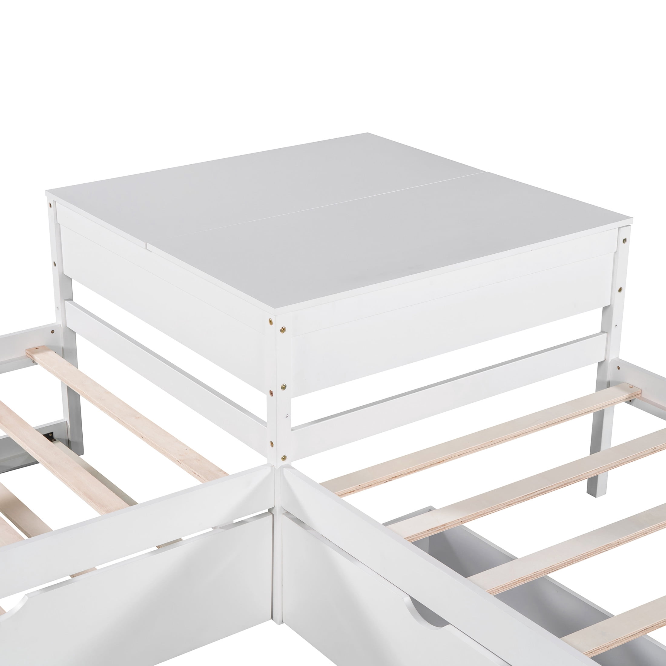 Noble House Solsto L-shaped Platform Bed with Trundle, Storage Drawers and Built-in Desk, Twin Size Corner Bed, White