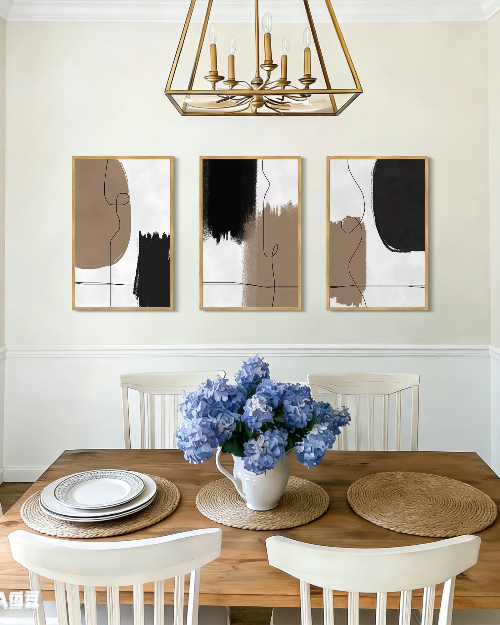 SHENIFY Large 24x36in3pcs Natural Framed Neutral Abstract Wall Art Beige Mid Century Textured Wall Decor Minimalist Line Modern Illustrations Art Print Home Decor