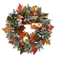 thumbnail image 2 of Halloween Wreath Decoration, Skeleton White Pumpkin Maple Leaf Wreath, Simulation Fall Autumn Door Hanging Garland for Halloween Thanksgiving Front Door Decor, 2 of 8