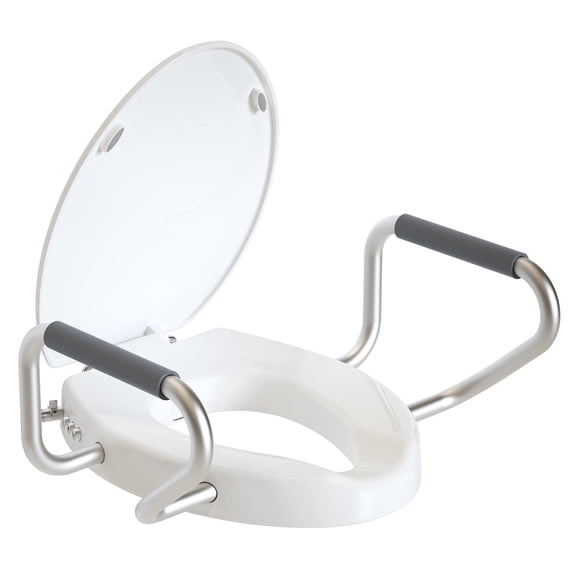 ROSYNEY 4.25" Raised Elongated Bidet Toilet Seat with Handles - Non-Electric, Button Control Front/Rear Wash & Knob Control Water Pressure, Brass Inlet