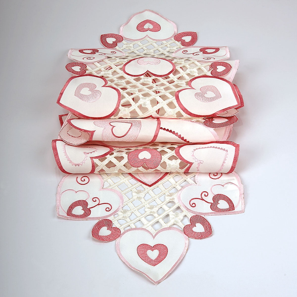 Current Valentine Hearts Table Runner - 13 x 72-Inch Pink Indoor & Outdoor Dining Decorations, Embroidered Home Decor, Holiday Centerpiece, Machine Washable Polyester