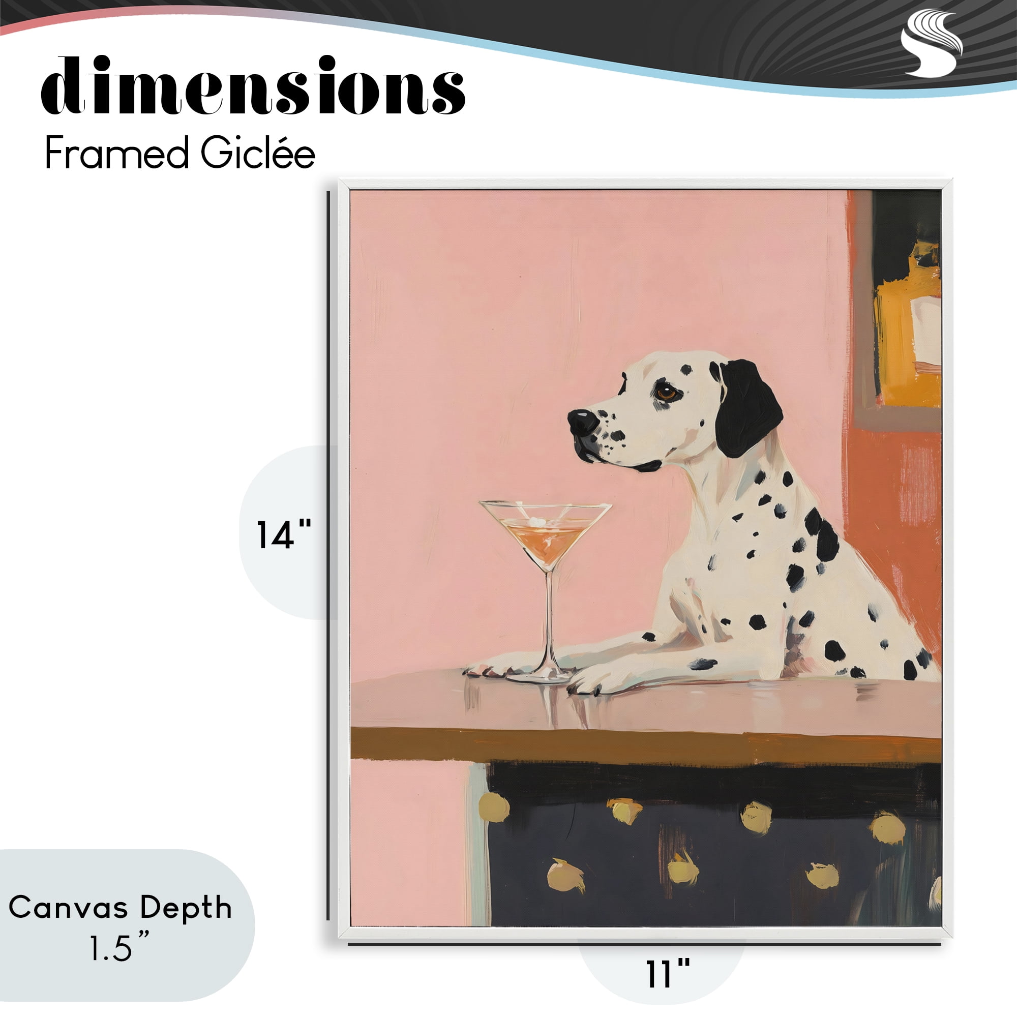 Stupell Industries Dalmatian at Cocktail Bar White Framed Giclee Art, design by The Prints Vibe