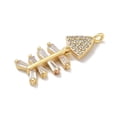 thumbnail image 2 of Rack Plating Brass Micro Pave Clear Cubic Zirconia Pendants Long-Lasting Plated Fishbone Charms Real 18K Gold Plated 26.5x10.5x2.5mm Hole: 1.3x2mm, 2 of 3