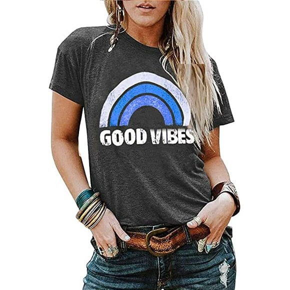 YourTops Women Good Vibes T-Shirt Tank Blouse Rainbow Shirt