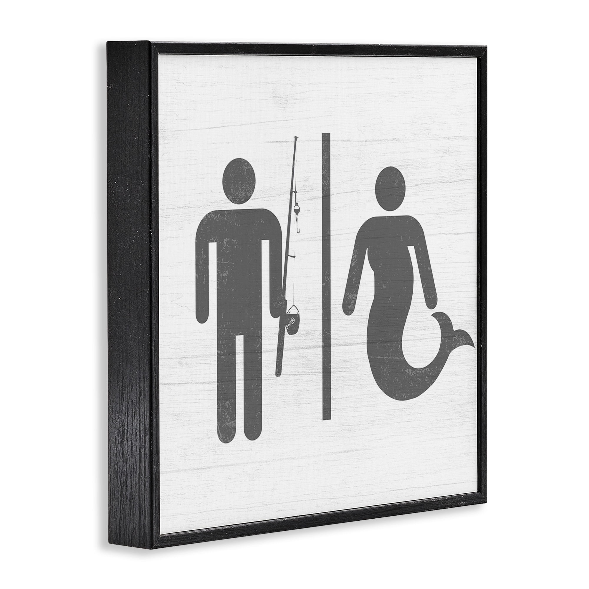 Stupell Industries Fisherman or Mermaid Bathroom Typography Painting Black Framed Art Print Wall Art, 17 x 17