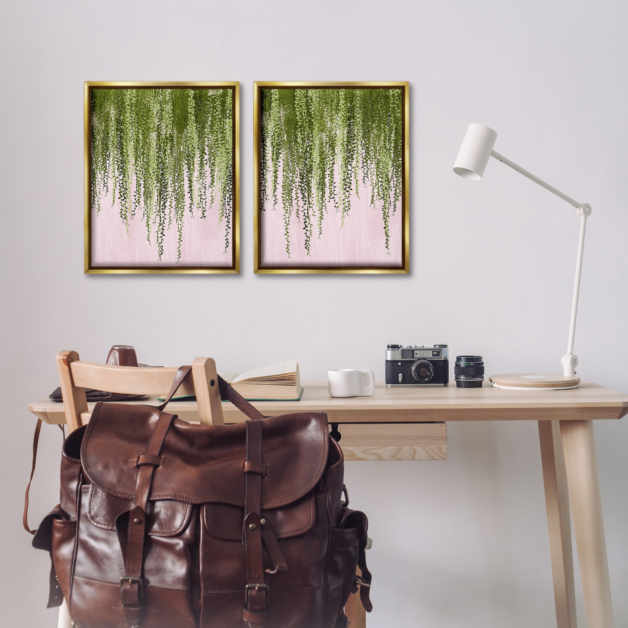 Stupell Industries Natural Falling Ivy Botanical & Floral Painting Gold Floater Framed Canvas Art Print Wall Art, 17 x 21, Set of 2