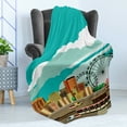 thumbnail image 4 of Ferris Wheel Soft Flannel Fleece Throw Blanket, Panaroma of Downtown with Skyscrapers Highway Metro Line and Amusement Park, Cozy Plush for Indoor and Outdoor Use, 50" x 70", Multicolor, by Ambesonne, 4 of 5