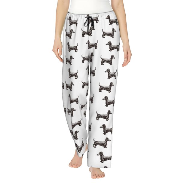 Fotbe Dachshund Dog Puppy Pantalones de Pijama para Mujer, Pantalones de Dormir, Pantalones Pj con Cordón y Bolsillos-3X-Large
