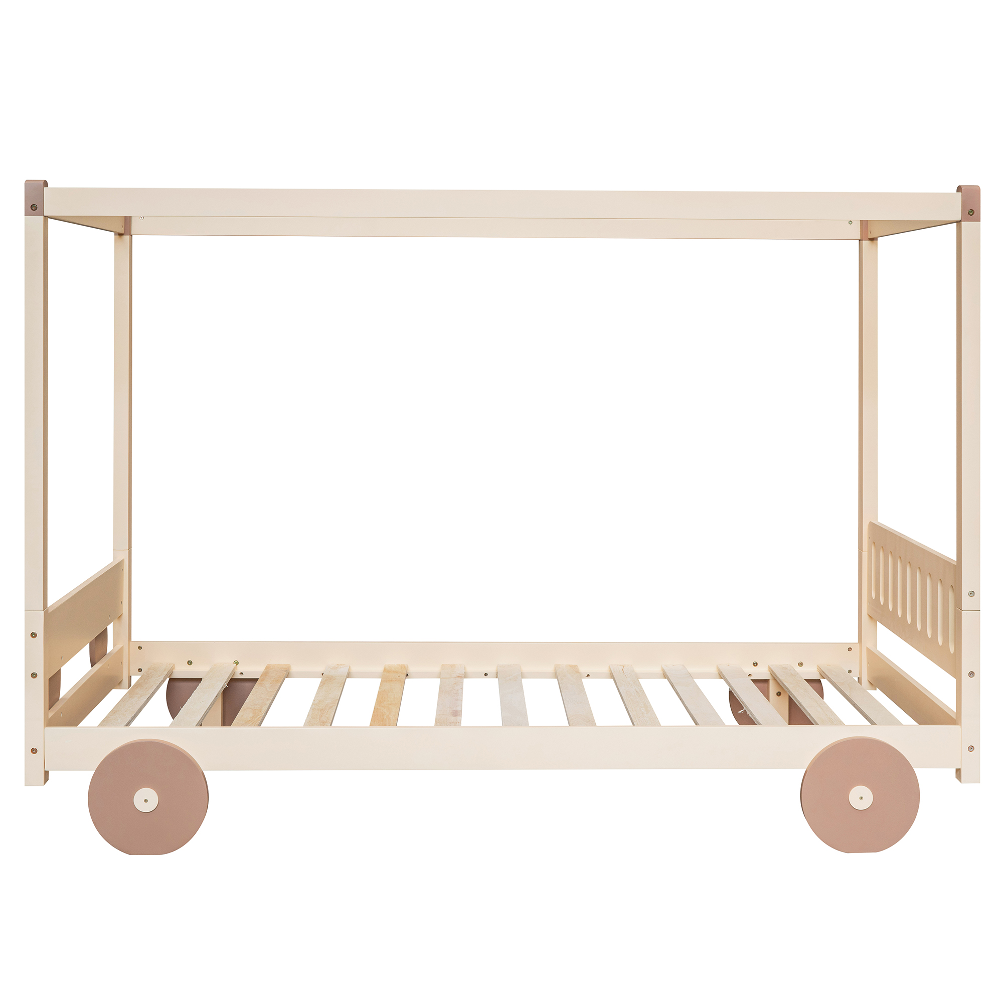 Artlia Twin Size Canopy Car-Shaped Platform Bed,Natural+Brown - image 2 of 7