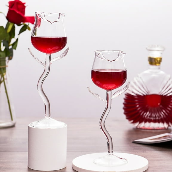 Yesbay Wine Glass Exquisite Stable Base Transparent Rose Shape Goblet Cup for Home,Transparent