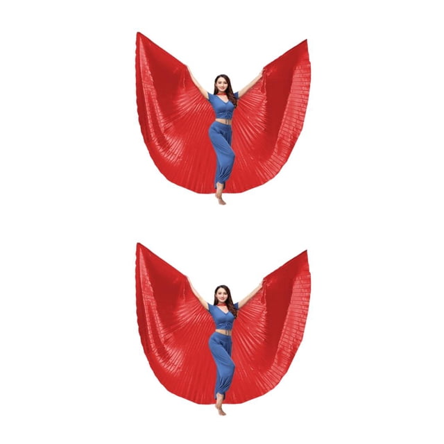 Injueey Ala de danza del vientre de 360 grados con palo telescópico Disfraces para adultos Mujer para actuaciones Fiestas de carnaval Rojo 2piezas