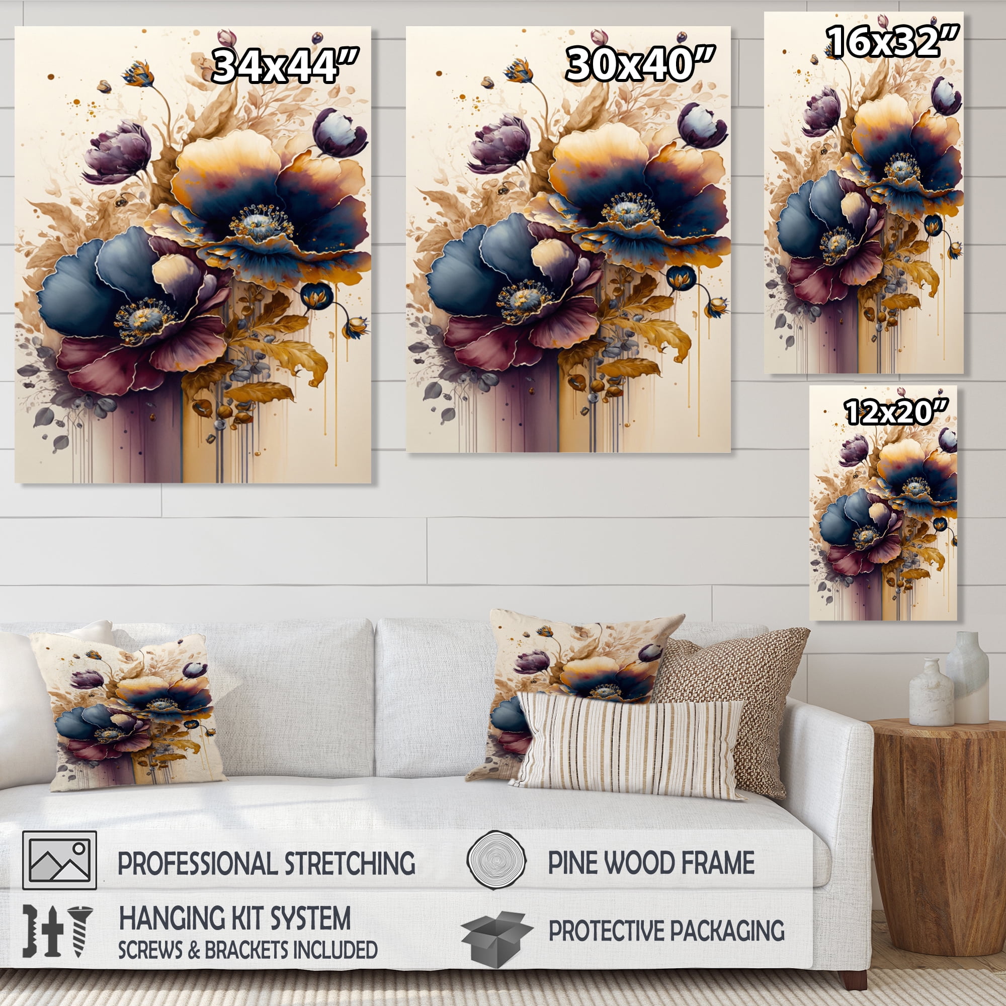 Designart Night Shade Poppy Floral Design II Canvas Wall Art