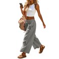 thumbnail image 7 of Women's Loose Wide Leg Track Pants Drawstring Pockets Elastic Waist Capri Casual Summer Hiking Pants Gray S, 7 of 7