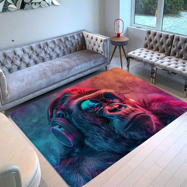 Monkey Rug & Home Decor-Cool Gorilla Black Area Rugs-Animal Monkey Rug Carpet Durable & Non-Slip Modern Rugs for Living Room Bedroom Man Cave Decorative-V69IZ