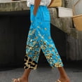 thumbnail image 2 of Women's Summer High Waist Wide Leg Pants Casual Outdoor Beach Capri Pants Funky Print Drawstring Capris with Pockets, 2 of 5