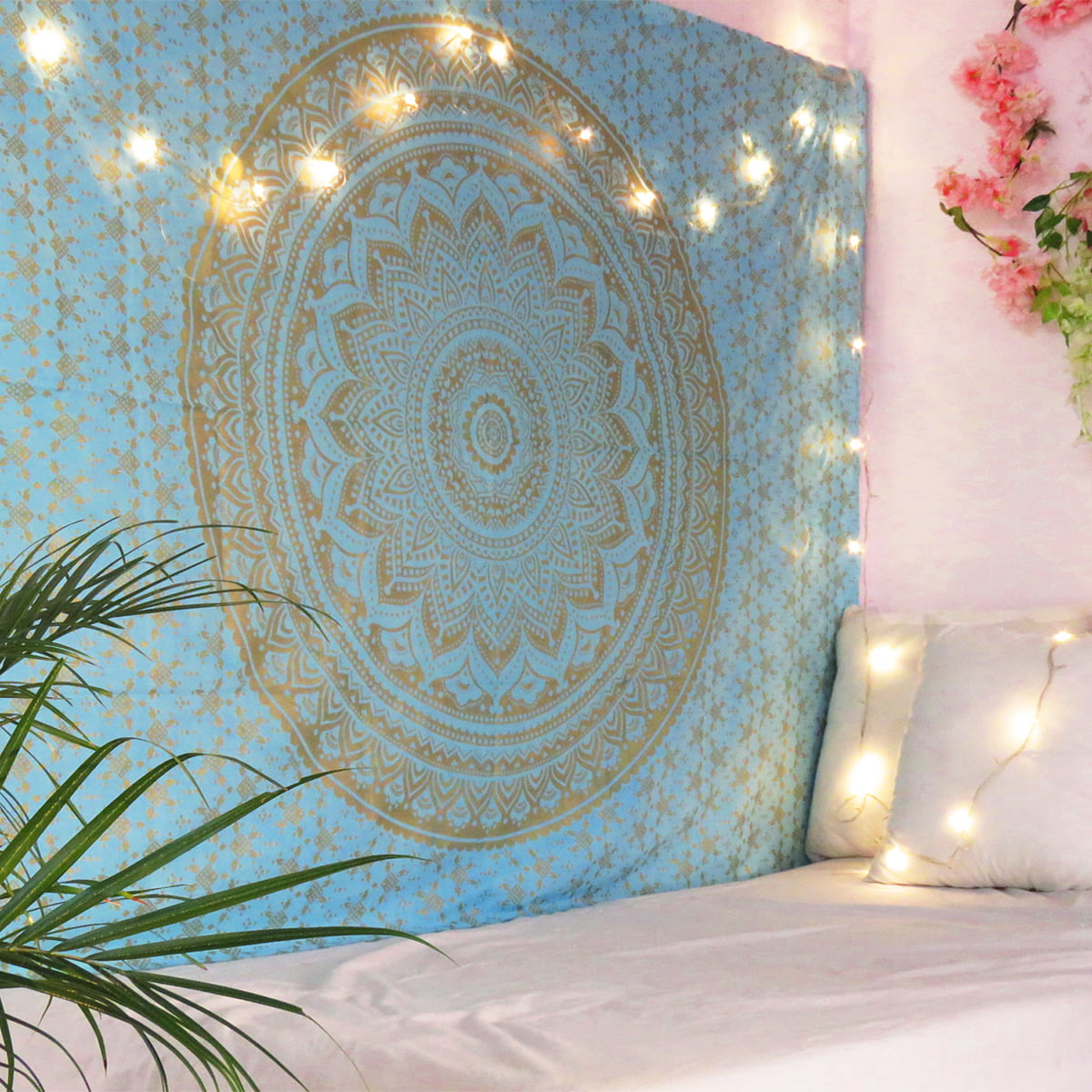 Indian Wall Hanging Cotton Ombre Mandala Twin Size Bedcover Ethnic Bedding Decor