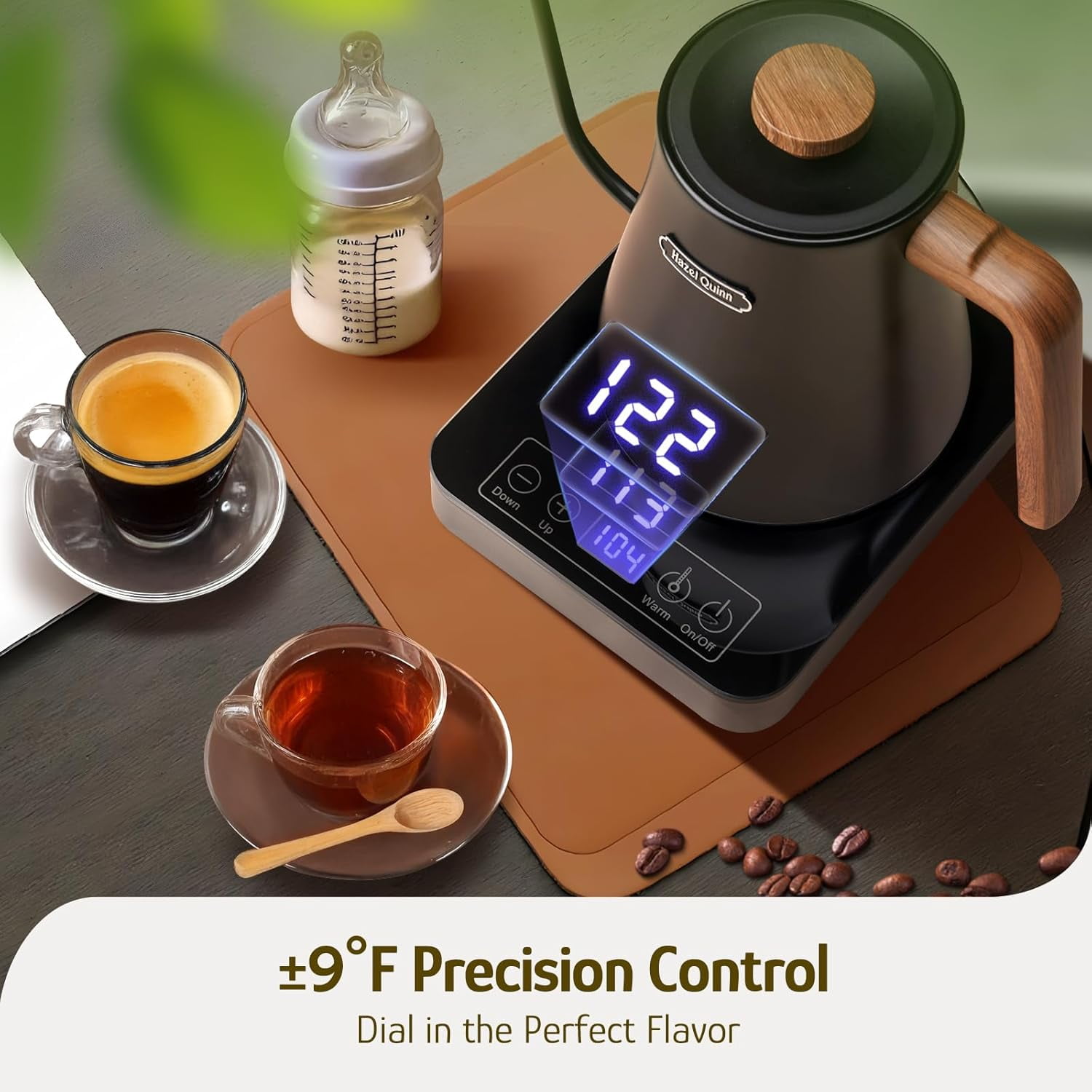 Gooseneck Electric Kettle - 0.8L Precise Temp Control, 4H Keep Warm, 1000W Fast Boil, 304 Stainless Steel Interior for Coffee & Tea Brewing - Black