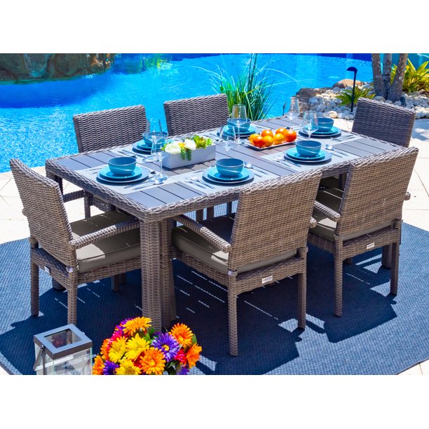 Tuscany 7Piece Resin Wicker Outdoor Patio Furniture Dining Table Set