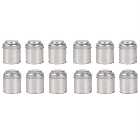 12Pcs Tea Tins Canister with Airtight Double Lids,Mini Tin Can Box and Small Round Kitchen Canisters for Tea (Silver)