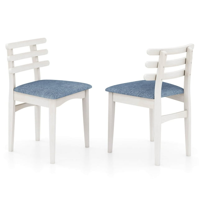 Costway Dining Chairs Set of 2 with Rubber Wood Frame Padded Seat & Open Ladder Low Back