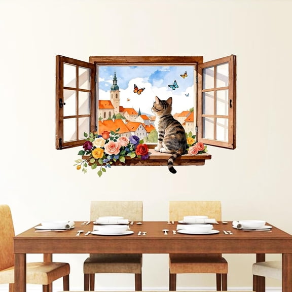 3D Fake Window Wall Stickers Decals Decor Removable Peel and Stick 2 Sheets 11.8" x 35.4 Vinyl Wall Murals