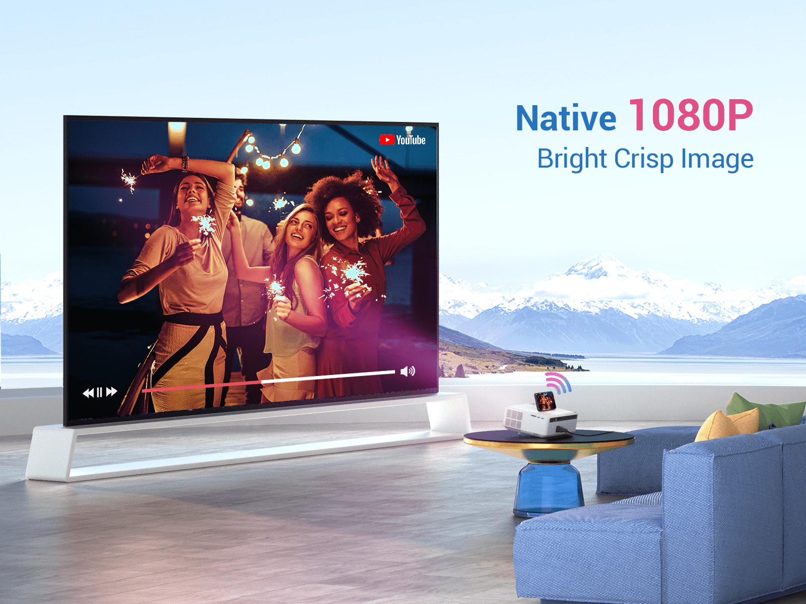 VANKYO Performance V630W Native 1080P Projector, Full HD 5G Wifi Projector with LCD Display, 120'' Screen included