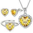 thumbnail image 4 of Juwaliy 925 Sterling Silver Heart Jewelry Set for Women Necklace Earrings Ring Yellow Citrine November Birthstone Jewelry Mom Christmas Birthday Valentines Gift, 4 of 8